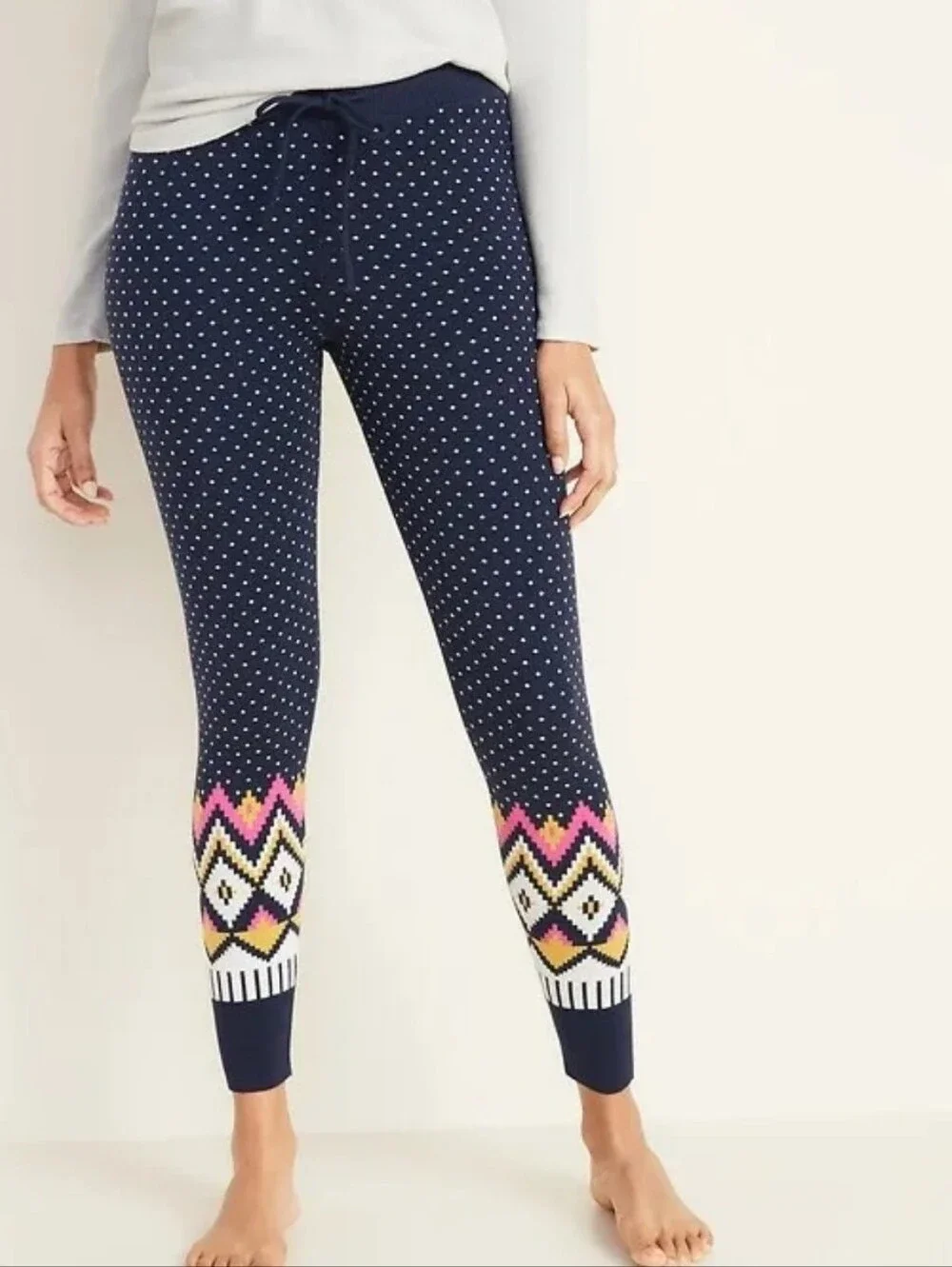 Old Navy Sweater-Knit Polka Dot Leggings Boho-Chic Cozy Loungewear Festive XL